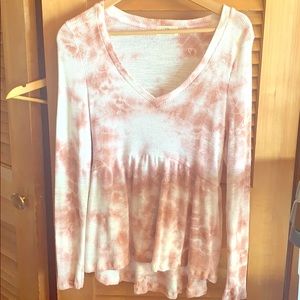 Anthropologie Pink Tie Dye Peplum Top